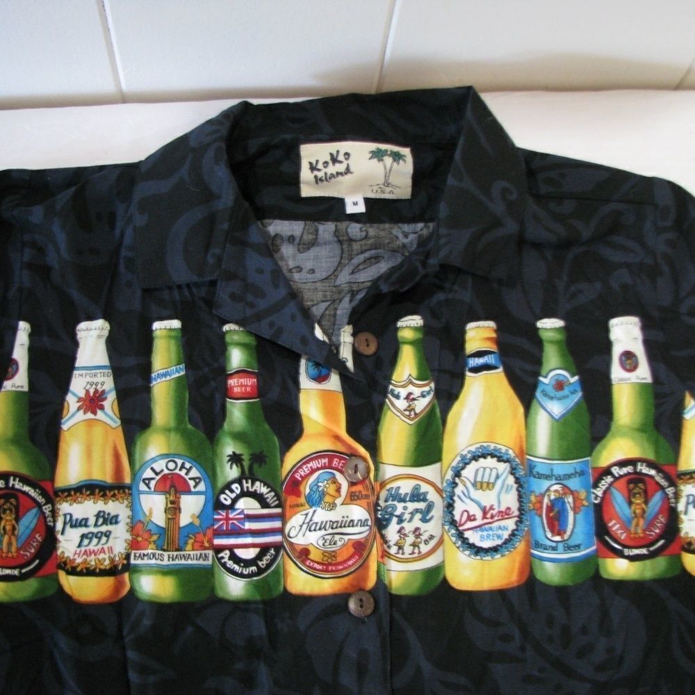 Vintage Hawaiian Beer Bottles Shirt, M